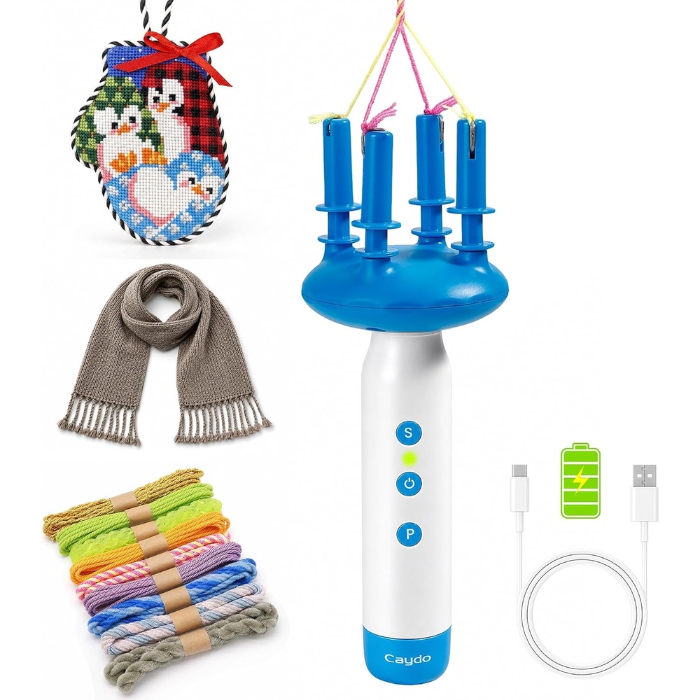 Caydo Cord Maker & Fringe Twister Machine T1, Rechargeable &2-Speed Control | Electric Cording Maker Tool, Portable Yarn Twister for Needlepoint, Macrame, Scarves, Blankets, Tassels, Knitting Kit