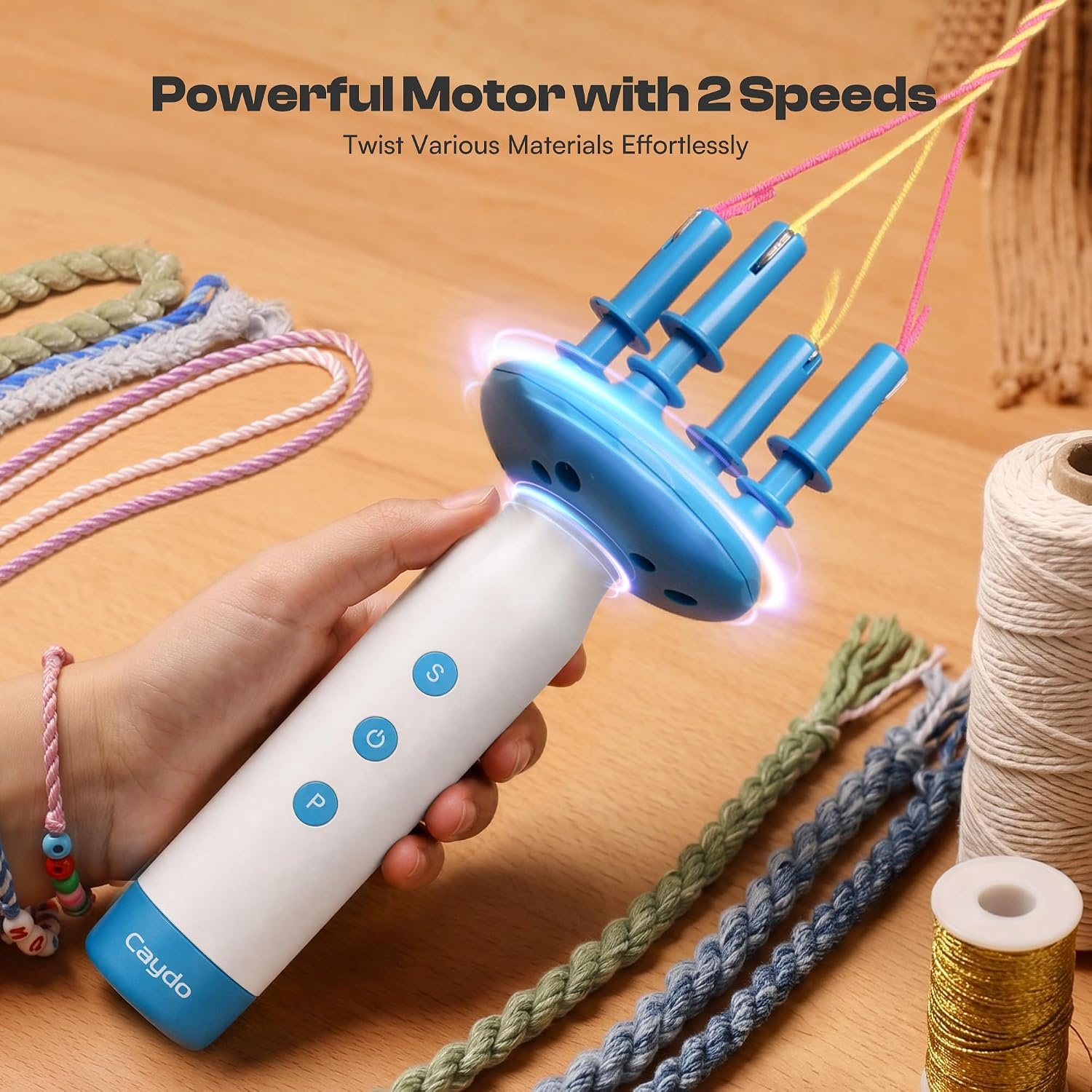 Caydo Cord Maker & Fringe Twister Machine T1, Rechargeable &2-Speed Control | Electric Cording Maker Tool, Portable Yarn Twister for Needlepoint, Macrame, Scarves, Blankets, Tassels, Knitting Kit