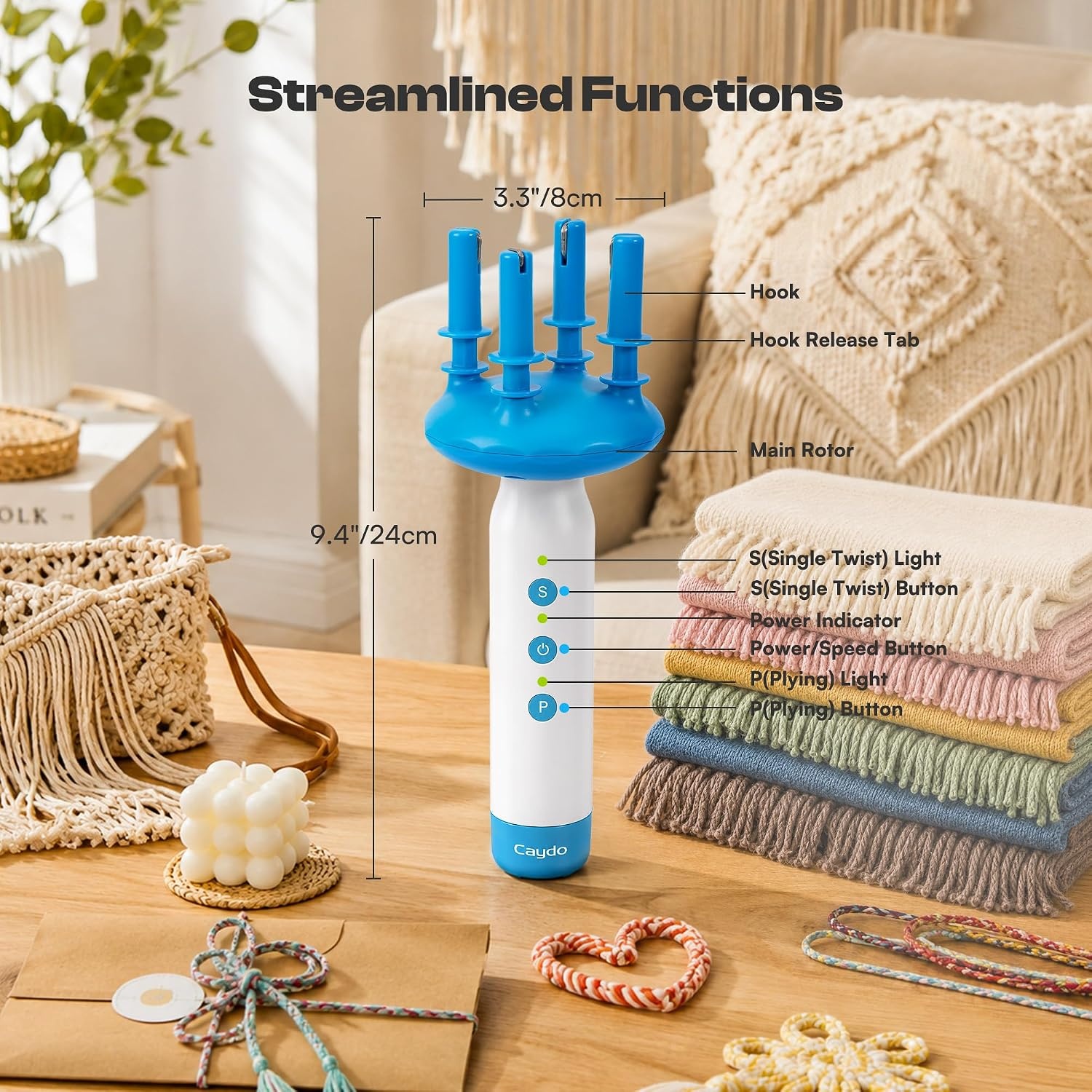 Caydo Cord Maker & Fringe Twister Machine T1, Rechargeable &2-Speed Control | Electric Cording Maker Tool, Portable Yarn Twister for Needlepoint, Macrame, Scarves, Blankets, Tassels, Knitting Kit