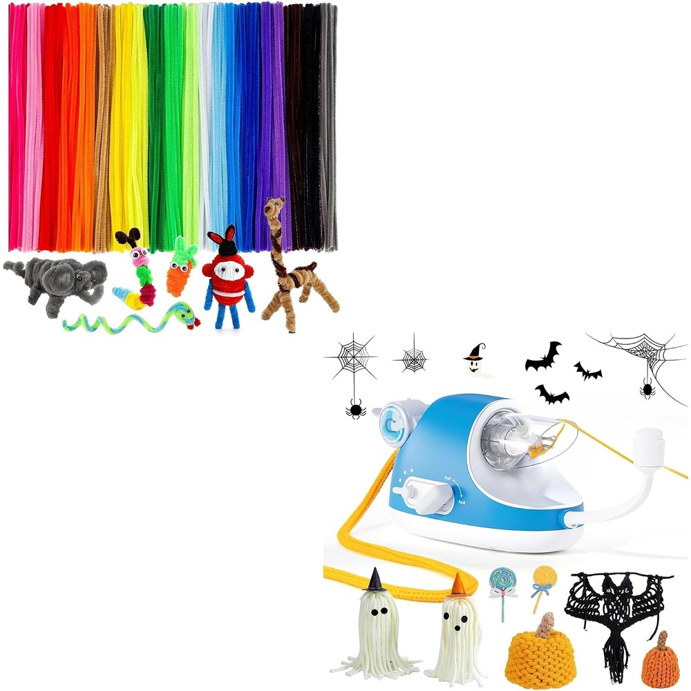 Caydo 200 PCS Thick Pipe Cleaners Craft Supplies and Automatic i Cord Knitting Machine Pro