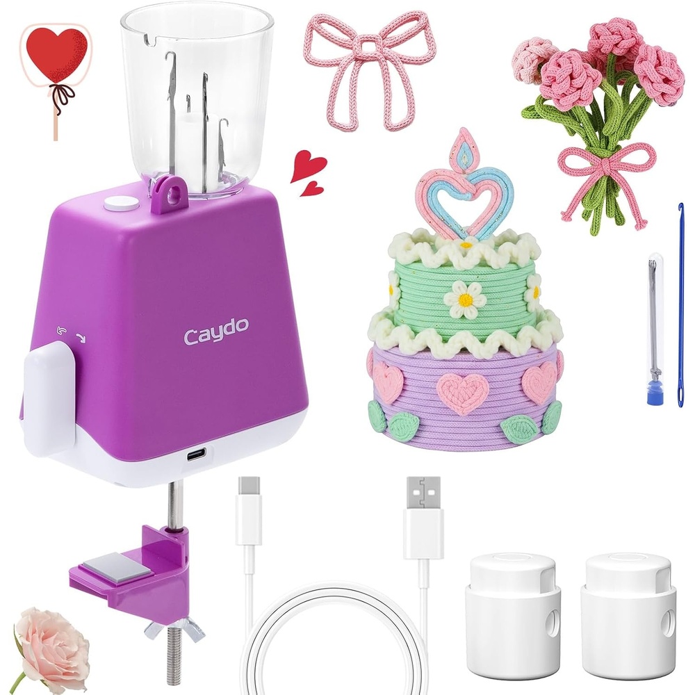 Caydo i Cord Knitting Machine, Electric iCord Maker Tool with Adequate Tension, i-Cord Knitter Machine, Automatic Knitting Yarns to i-Cords, Efficiently DIY Knitting Machine for Crocheters(Patented)(Purple)