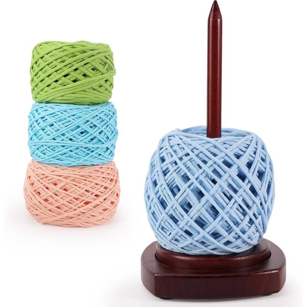 Caydo Yarn Holder for Crocheting and Knitting, Wooden Yarn Spinner Stand with 2 Spindles, Upgraded Rotating Crochet Holder with Anti-Slip Pads, Crochet Accessories Birthday Gift for Knitting Lovers(Brown – 1 Spindle)