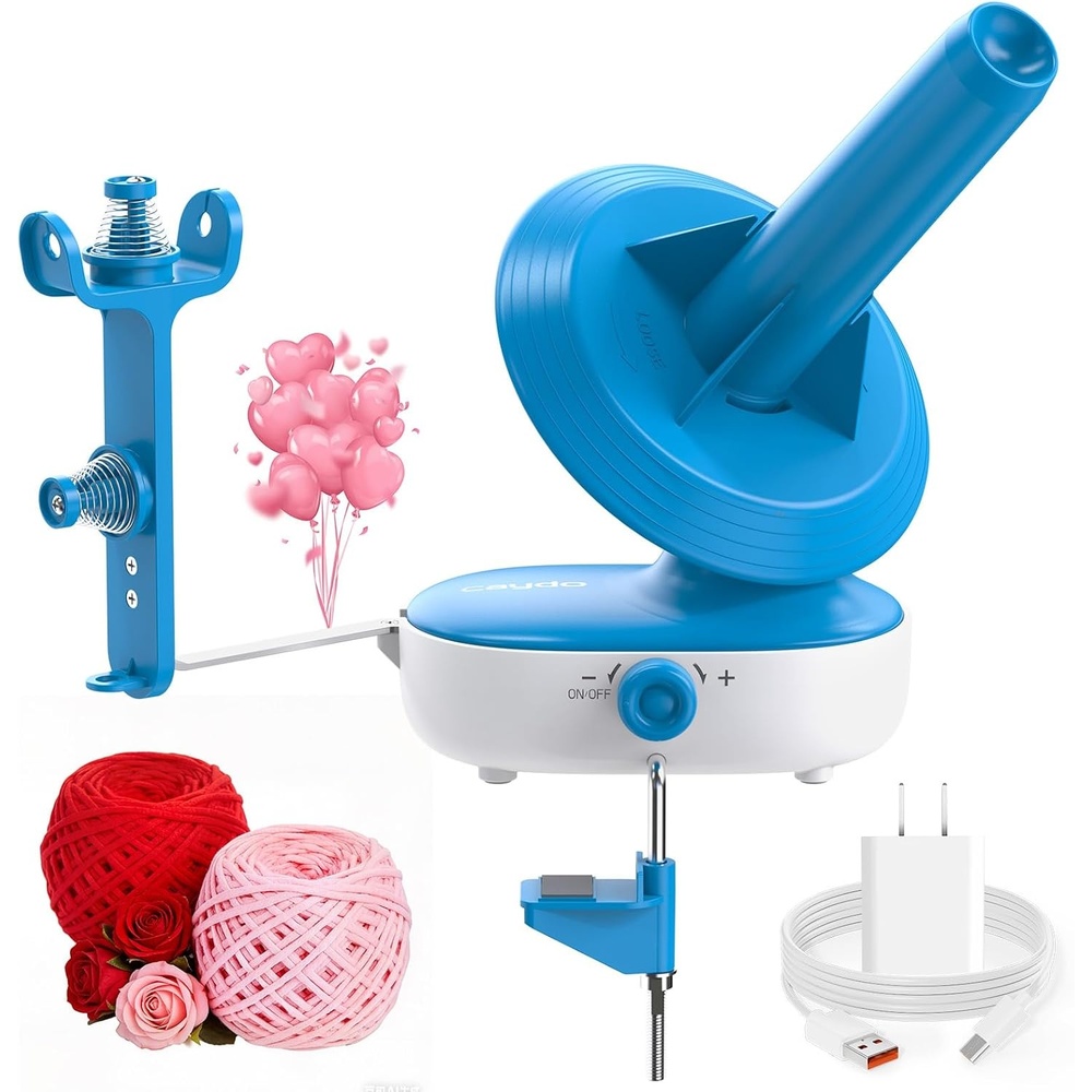 Caydo A1 Max Electric Yarn Winder, 10oz Large Automatic Ball Winder for Crocheting, Dual-Spring Strong Tension Stepless Speed Yarn Cake Spinner, Ideal Mother’s Day Present for Crochet Lovers(Blue)(Blue Electric)