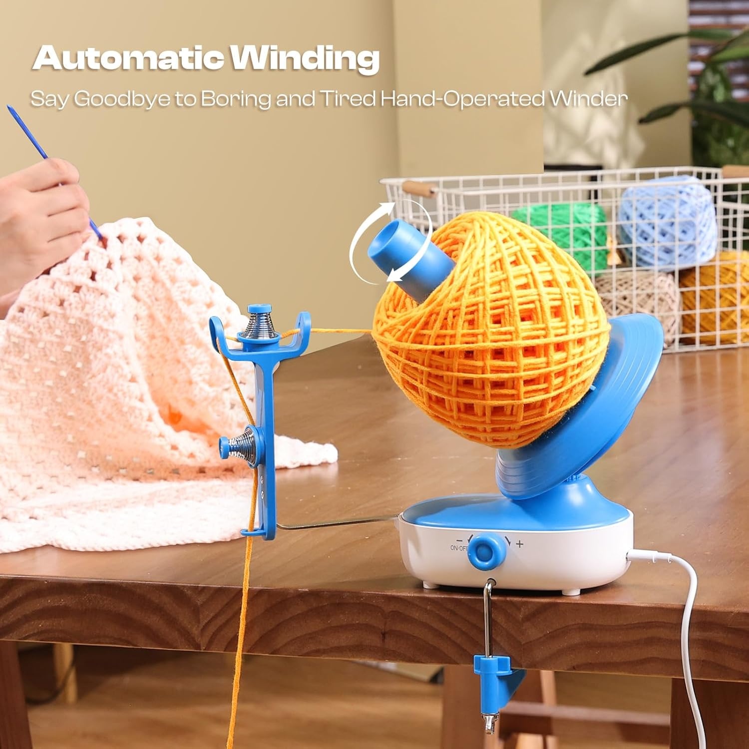 Caydo A1 Max Electric Yarn Winder, 10oz Large Automatic Ball Winder for Crocheting, Dual-Spring Strong Tension Stepless Speed Yarn Cake Spinner, Ideal Mother’s Day Present for Crochet Lovers(Blue)(Blue Electric)
