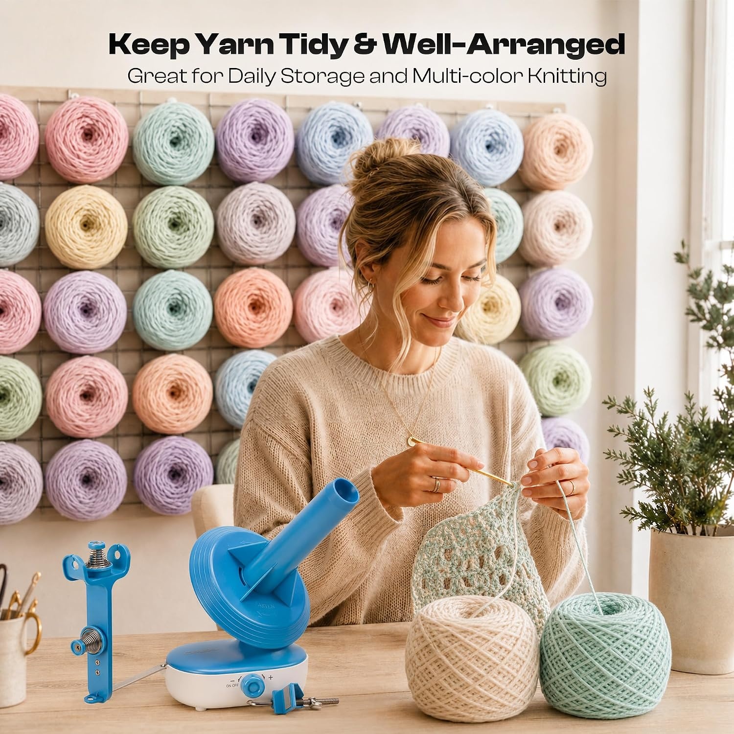 Caydo A1 Max Electric Yarn Winder, 10oz Large Automatic Ball Winder for Crocheting, Dual-Spring Strong Tension Stepless Speed Yarn Cake Spinner, Ideal Mother’s Day Present for Crochet Lovers(Blue)(Blue Electric)