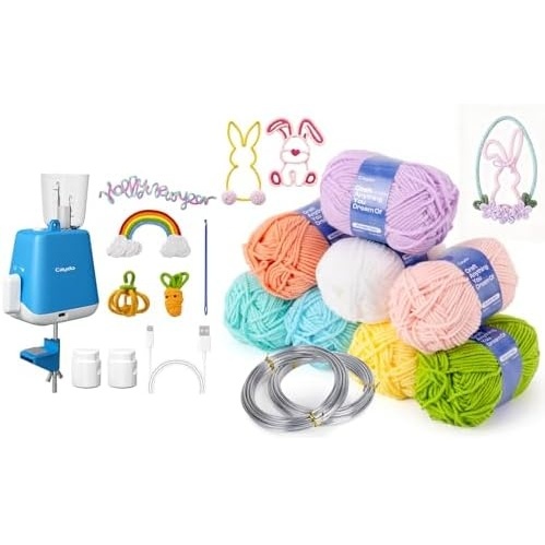 Caydo Aluminum Craft Wire and Acrylic Yarn Skeins & i Cord Knitting Machine – DIY Handicraft Making for Crocheters