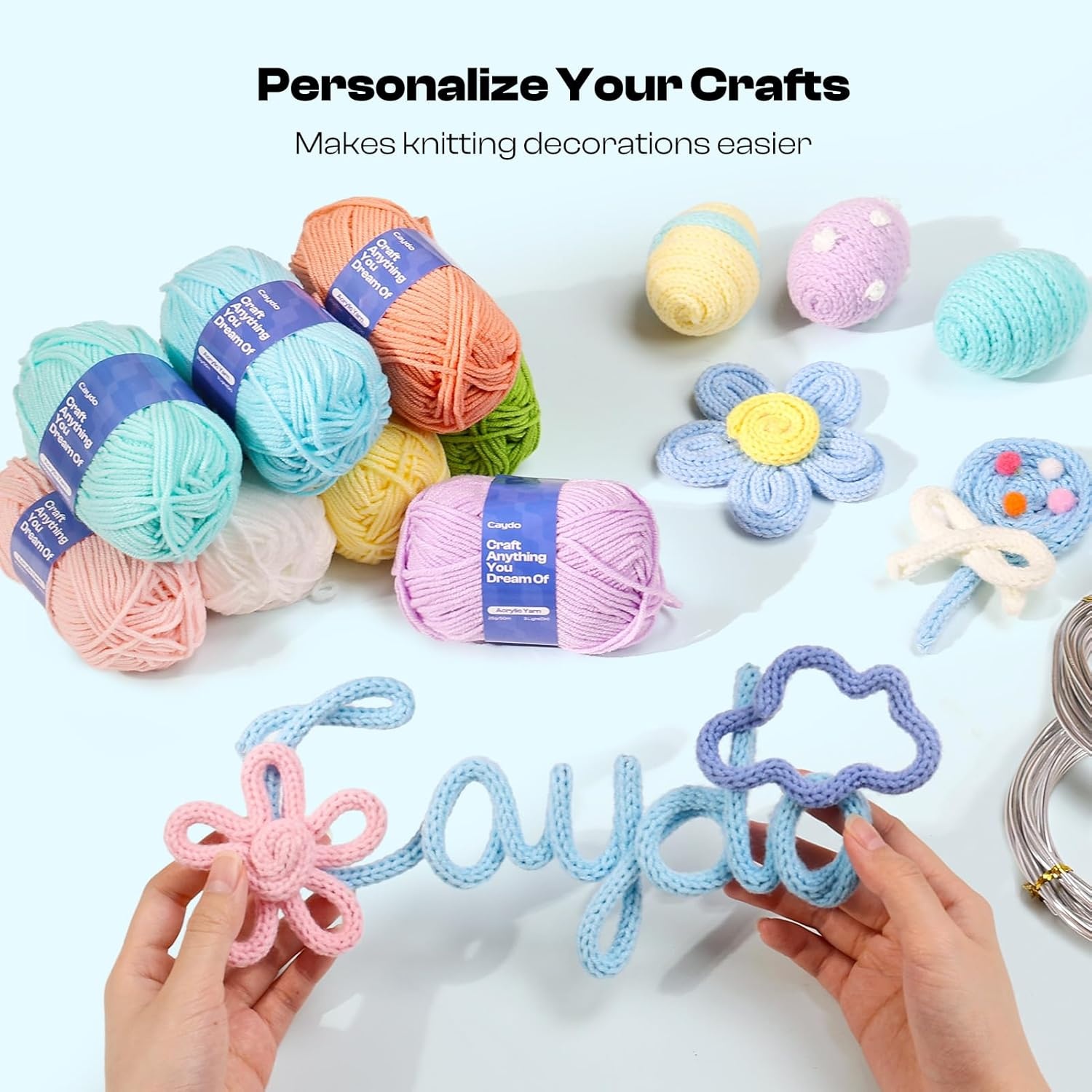Caydo Aluminum Craft Wire and Acrylic Yarn Skeins & i Cord Knitting Machine – DIY Handicraft Making for Crocheters