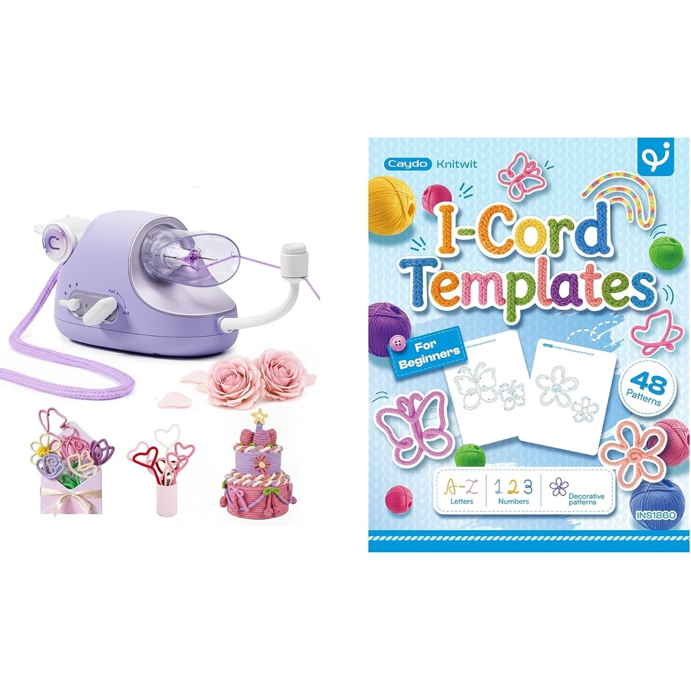 Caydo Automatic i Cord Knitting Machine Pro&48 Patterns Letters Numbers Decorative, Learn to Make iCord Handicrafts Templates Guide for Tricotin, A–Z and 0–9 Patterns for Knitted Cord Crafts