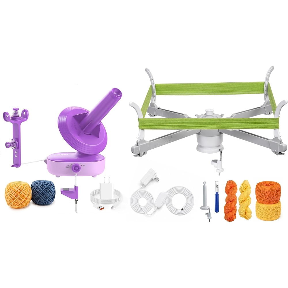 Caydo Electric Yarn Winder A1 Max & Electric Yarn Swift Y1 Pro, Automatic Yarn Ball Winder 10oz with Umbrella Holder to Make Cakes for Crocheting, Sweater Unraveler Machine for Used Yarn Recycling