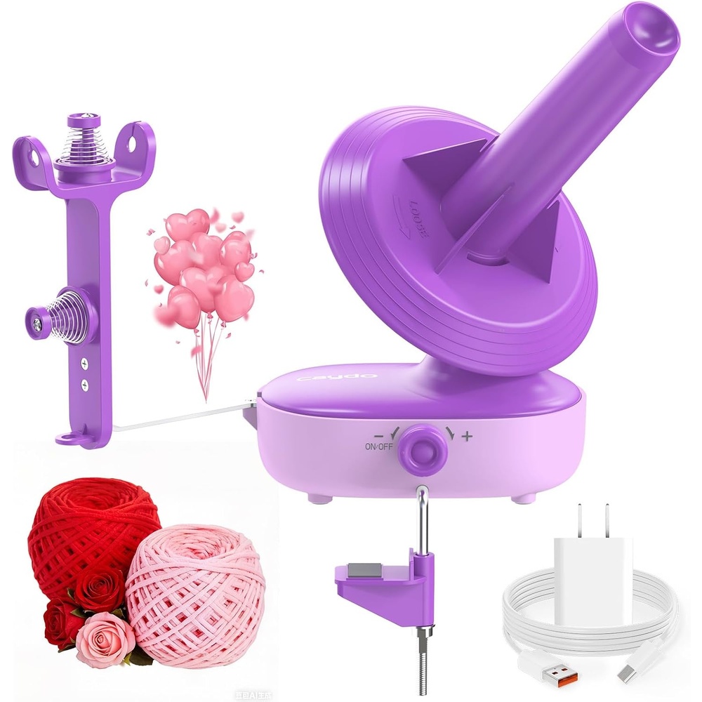 Caydo A1 Max Electric Yarn Winder, 10oz Large Automatic Ball Winder for Crocheting, Dual-Spring Strong Tension Stepless Speed Yarn Cake Spinner, Ideal Mother’s Day Present for Crochet Lovers(Blue)(Purple Electric)