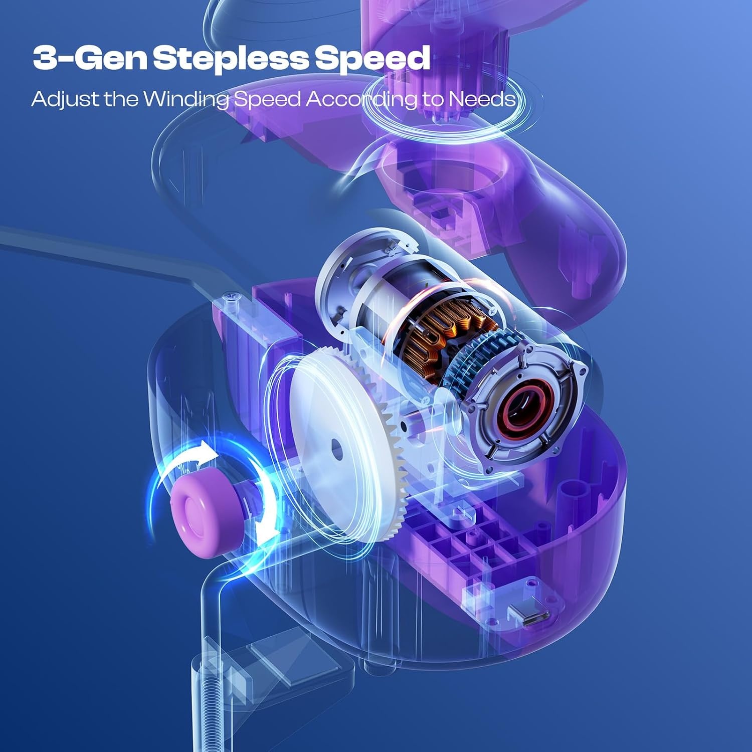 Caydo A1 Max Electric Yarn Winder, 10oz Large Automatic Ball Winder for Crocheting, Dual-Spring Strong Tension Stepless Speed Yarn Cake Spinner, Ideal Mother’s Day Present for Crochet Lovers(Blue)(Purple Electric)