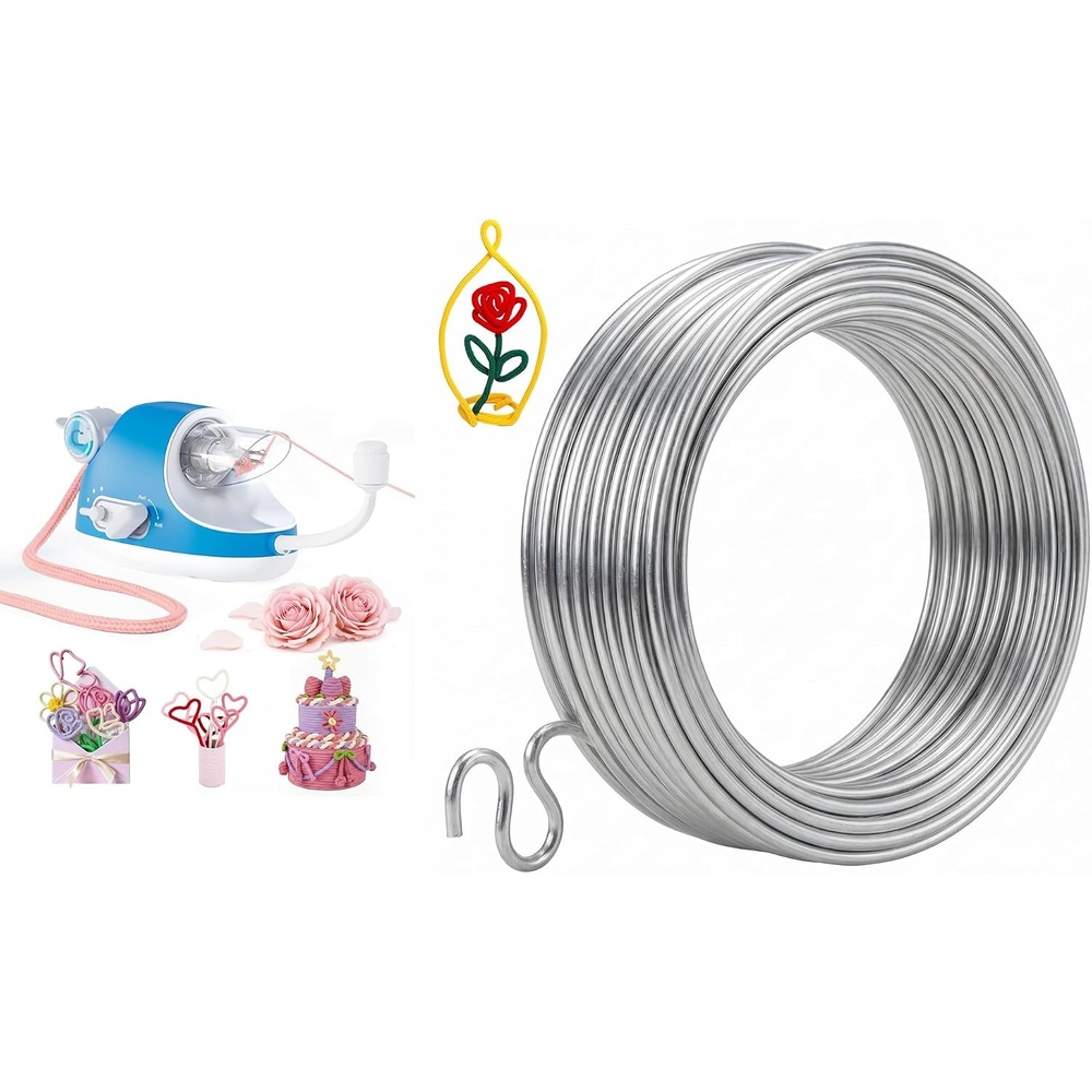 Caydo Automatic i Cord Knitting Machine Pro & 3mm Aluminum Craft Wire 10m, Electric i-Cord Knitter with Bendable Strong Flexible Aluminum Armature Wire for Sculpting/Crafts/DIY Projects