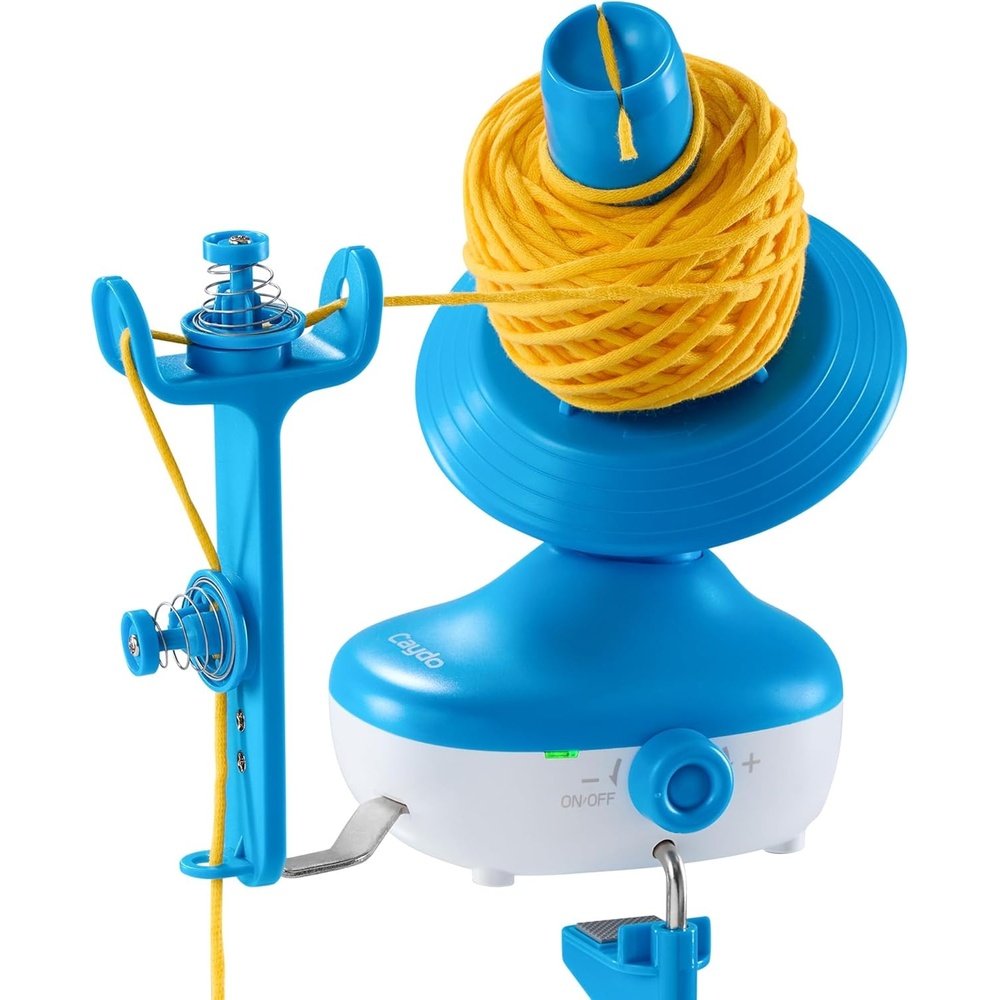 Caydo Electric Yarn Winder, Automatic Yarn Cake Winder with Dual Tension Spring Stepless Speed, Compact 7oz Portable Yarn Winder for Crocheting, Ideal Gift for Crochet & Knitting Lovers(Light Purple)(Blue Cordless)