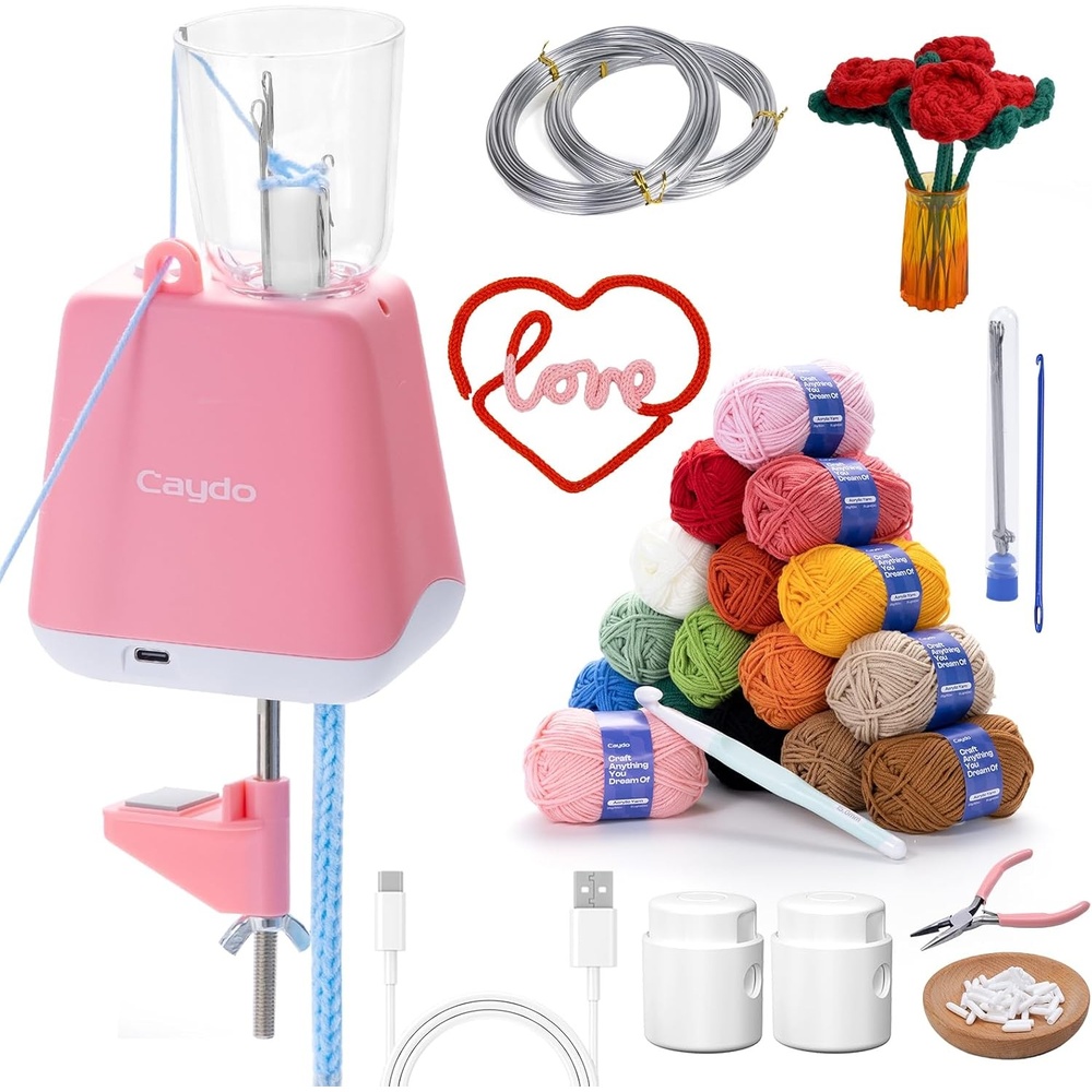Caydo iCord Maker Kit for Beginners, 92pcs i-Cord Knitting Set for DIY Handicrafts Making, Quickly Knitting iCord with i Cord Knitting Machine Create Pretty Crafts, Ideal Present for Knitting Lovers(Pink)