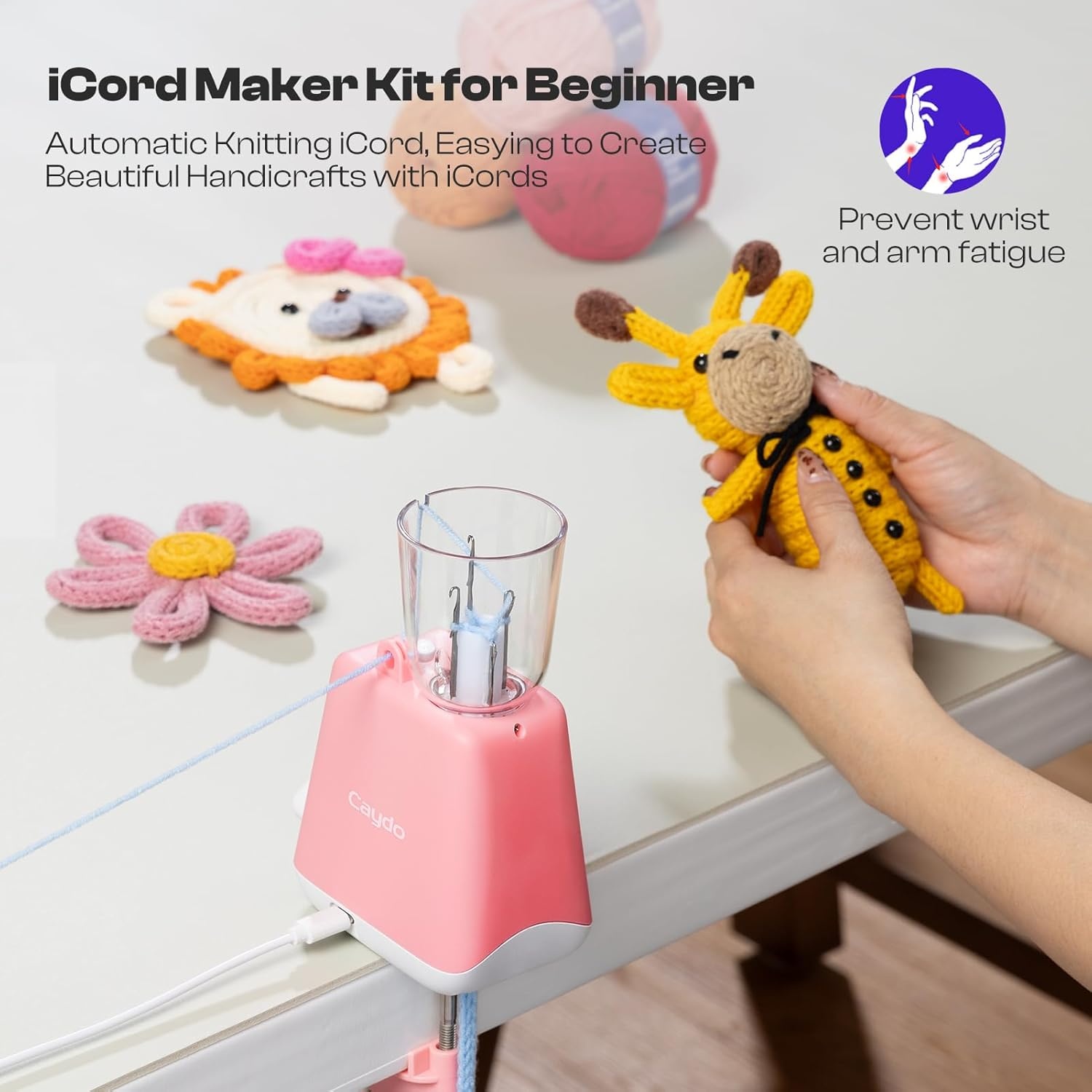 Caydo iCord Maker Kit for Beginners, 92pcs i-Cord Knitting Set for DIY Handicrafts Making, Quickly Knitting iCord with i Cord Knitting Machine Create Pretty Crafts, Ideal Present for Knitting Lovers(Pink)