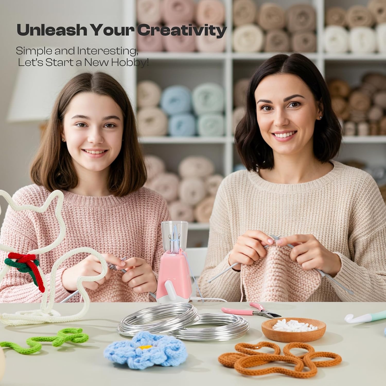 Caydo iCord Maker Kit for Beginners, 92pcs i-Cord Knitting Set for DIY Handicrafts Making, Quickly Knitting iCord with i Cord Knitting Machine Create Pretty Crafts, Ideal Present for Knitting Lovers(Pink)