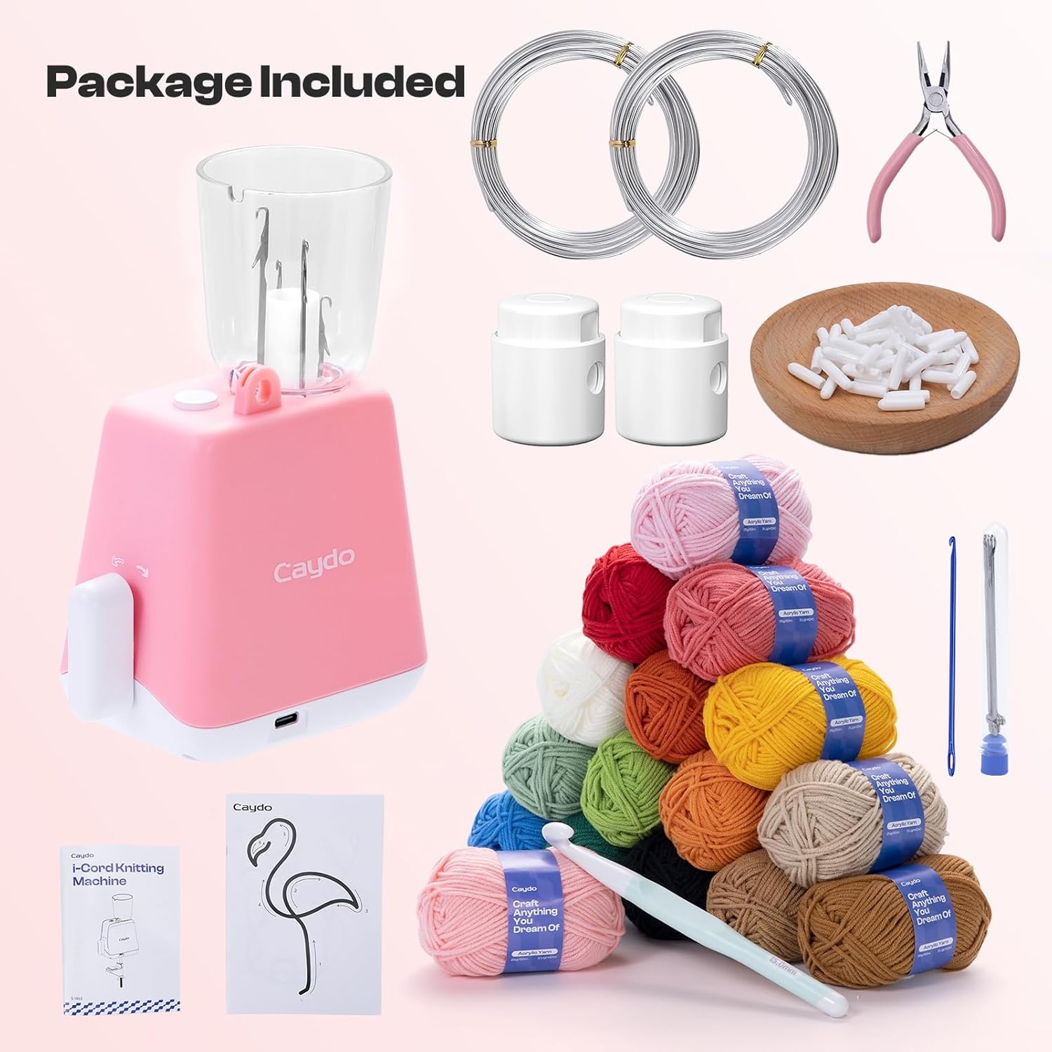 Caydo iCord Maker Kit for Beginners, 92pcs i-Cord Knitting Set for DIY Handicrafts Making, Quickly Knitting iCord with i Cord Knitting Machine Create Pretty Crafts, Ideal Present for Knitting Lovers(Pink)