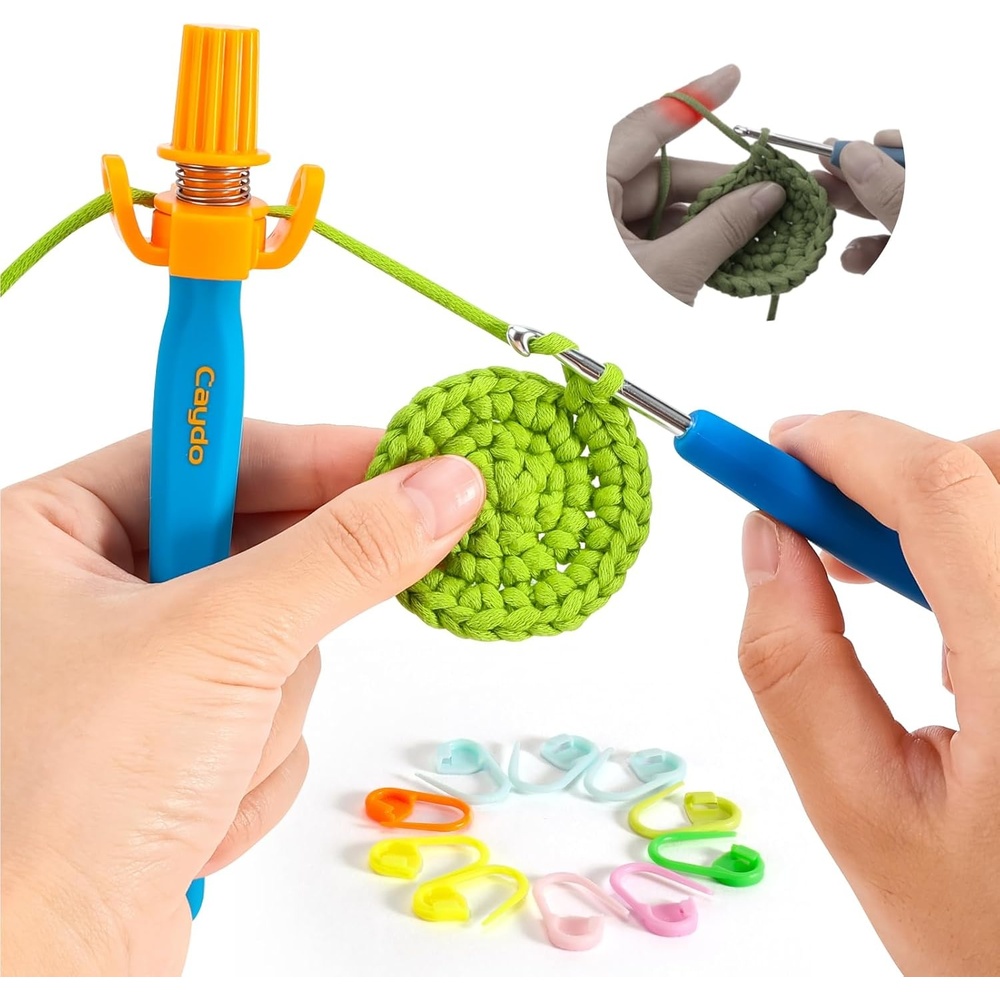 Crochet Tension Tool for Beginners, Ergonomic Yarn Guide Holder, Tension Control Crochet Helper, Comfort Handle for Left & Right Hander, Portable Crochet Accessories Gift for Crocheters & Knitters(Blue)