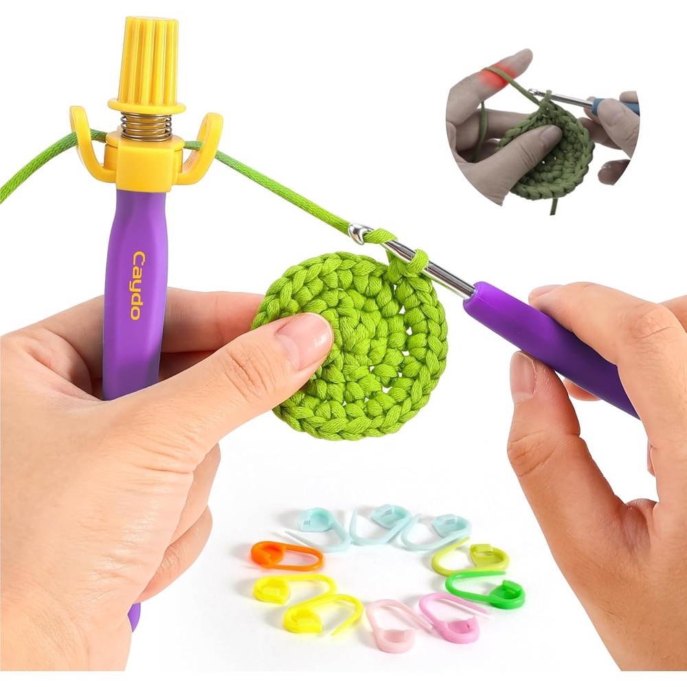 Crochet Tension Tool for Beginners, Ergonomic Yarn Guide Holder, Tension Control Crochet Helper, Comfort Handle for Left & Right Hander, Portable Crochet Accessories Gift for Crocheters & Knitters(Purple)