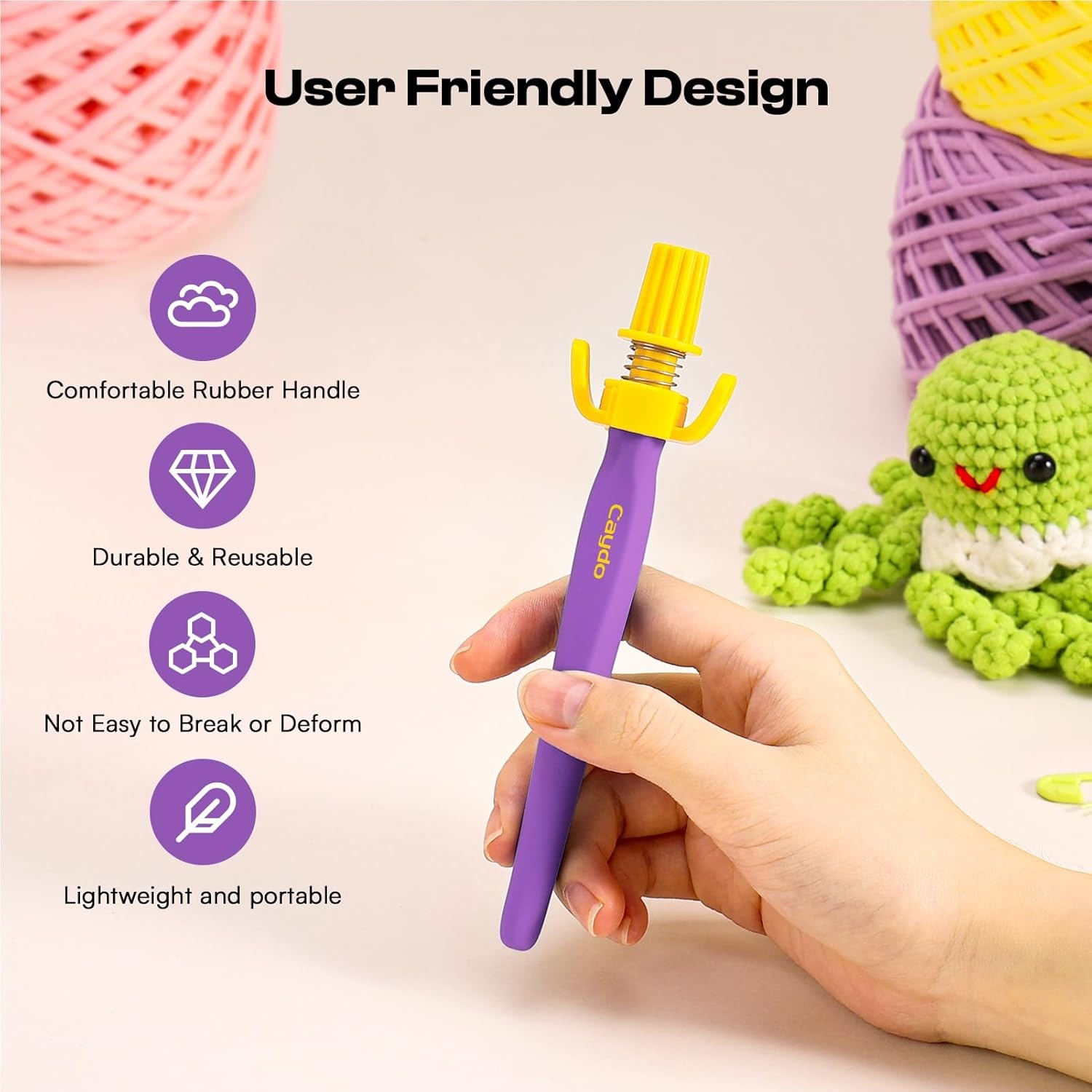 Crochet Tension Tool for Beginners, Ergonomic Yarn Guide Holder, Tension Control Crochet Helper, Comfort Handle for Left & Right Hander, Portable Crochet Accessories Gift for Crocheters & Knitters(Purple)