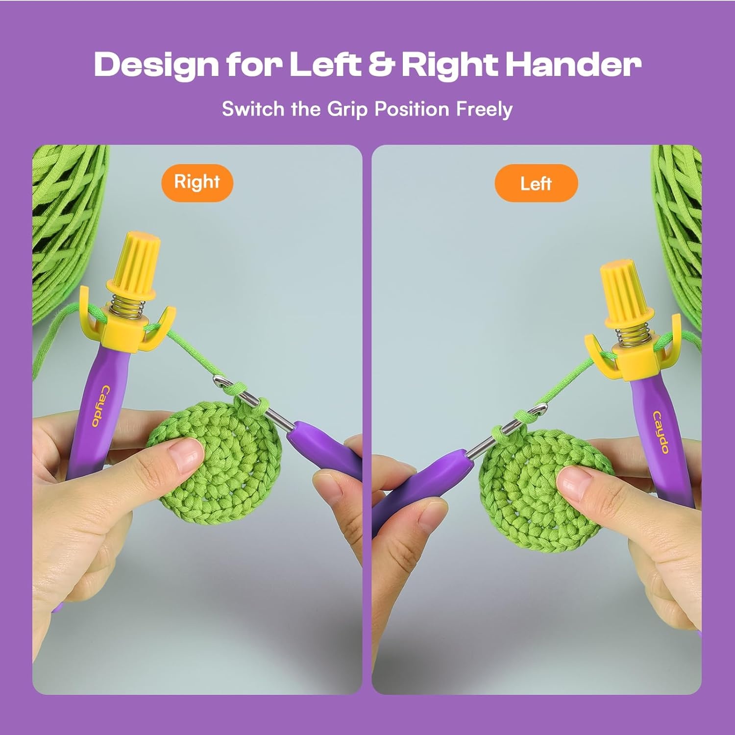 Crochet Tension Tool for Beginners, Ergonomic Yarn Guide Holder, Tension Control Crochet Helper, Comfort Handle for Left & Right Hander, Portable Crochet Accessories Gift for Crocheters & Knitters(Purple)