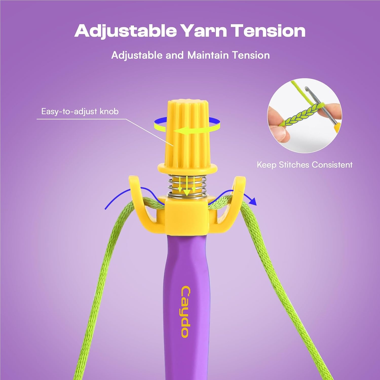Crochet Tension Tool for Beginners, Ergonomic Yarn Guide Holder, Tension Control Crochet Helper, Comfort Handle for Left & Right Hander, Portable Crochet Accessories Gift for Crocheters & Knitters(Purple)