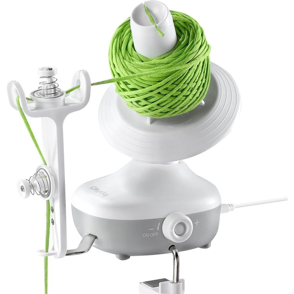 Caydo Electric Yarn Winder, Automatic Yarn Cake Winder with Dual Tension Spring Stepless Speed, Compact 7oz Portable Yarn Winder for Crocheting, Ideal Gift for Crochet & Knitting Lovers(Light Purple)(White)