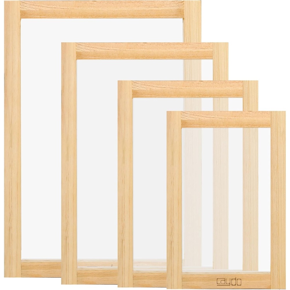 Caydo 4 Pieces 4 Size Screen Printing Frame with 110 Mesh for Screen Printing Beginners and Kids, 9 x 5.1 Inch, 10.6 x 6.7 Inch, 12.2 x 8.2 Inch, 14 x 10 Inch