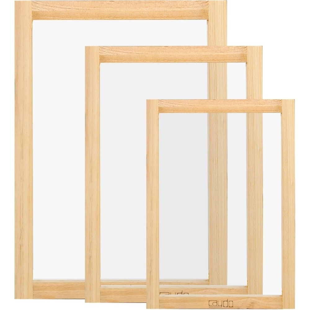 Caydo 3 Pieces 3 Size Wood Silk Screen Printing Frame with Mesh for Screen Printing, 10 x 14 Inch, 8.2 x 12.2 Inch, 6.7 x 10.6 Inch