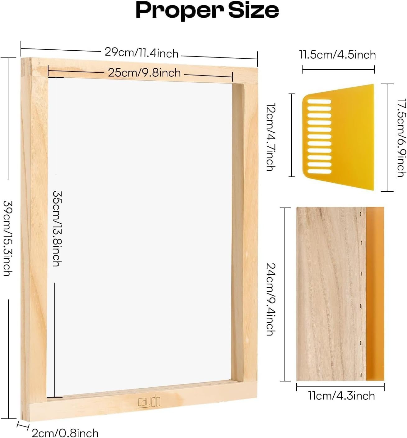 Caydo 3 Pieces 3 Sizes Screen Printing Squeegee, 75 Durometer Wooden Ink Scraper for Screen Printing Fabric, 5.9 Inch, 9.4 Inch and 13.7 Inch(10 x 14 Inch)
