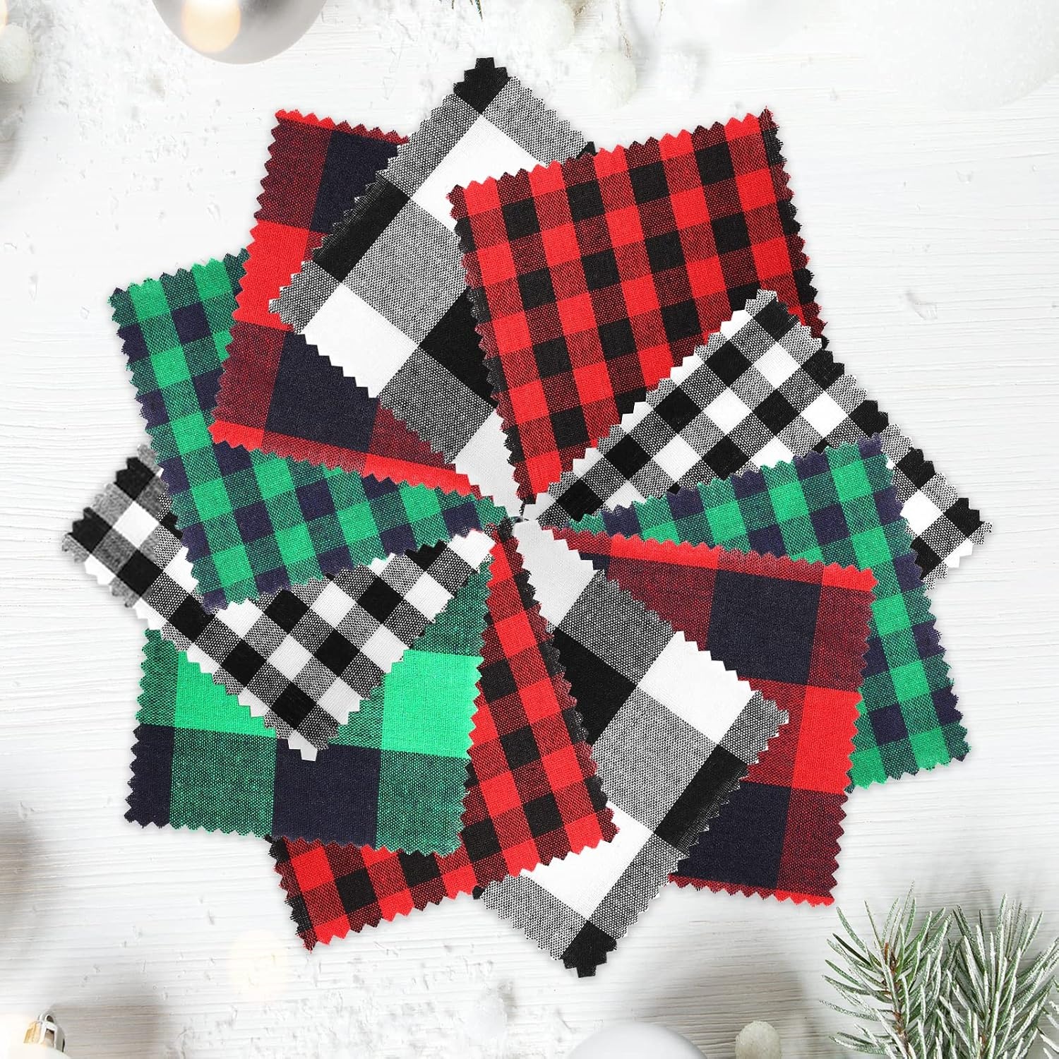 Caydo 88 Pieces Christmas Ornament Kit Includes 12 Pieces Christmas Embroidery Hoops, 12 Pieces Plaid Fabric, 10 m Cotton Rope for Christmas Ornament Decoration