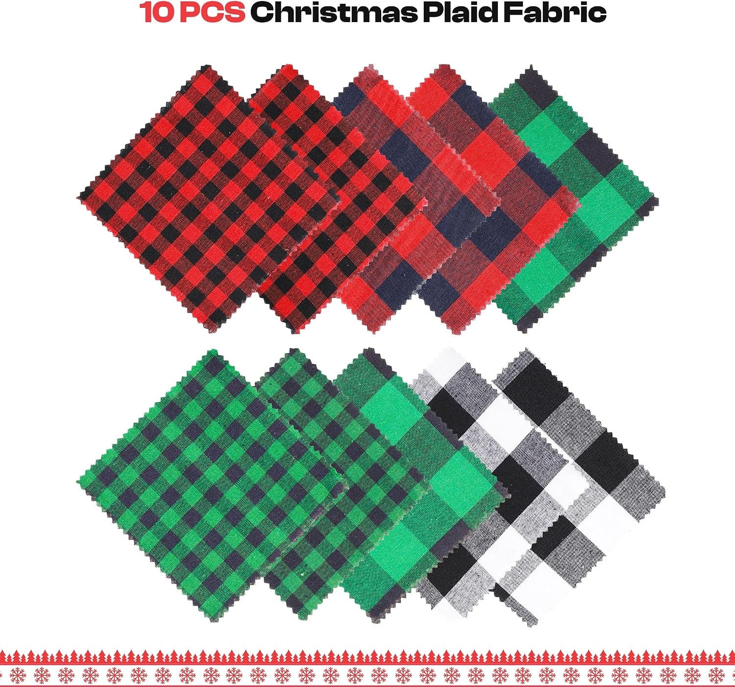 Caydo 12 Pieces Christmas Ornament Kit Including 3 Inch Embroidery Hoops and 5 Inch Squares Plaid Fabric for Christmas Decorations(111PCS)