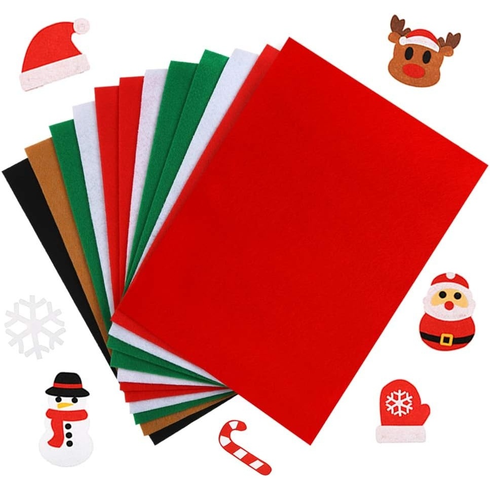 Caydo 12 Pieces A4 Christmas Felt Fabric Sheets, 5 Colors Felt Sheets Craft for DIY Christmas Decorations