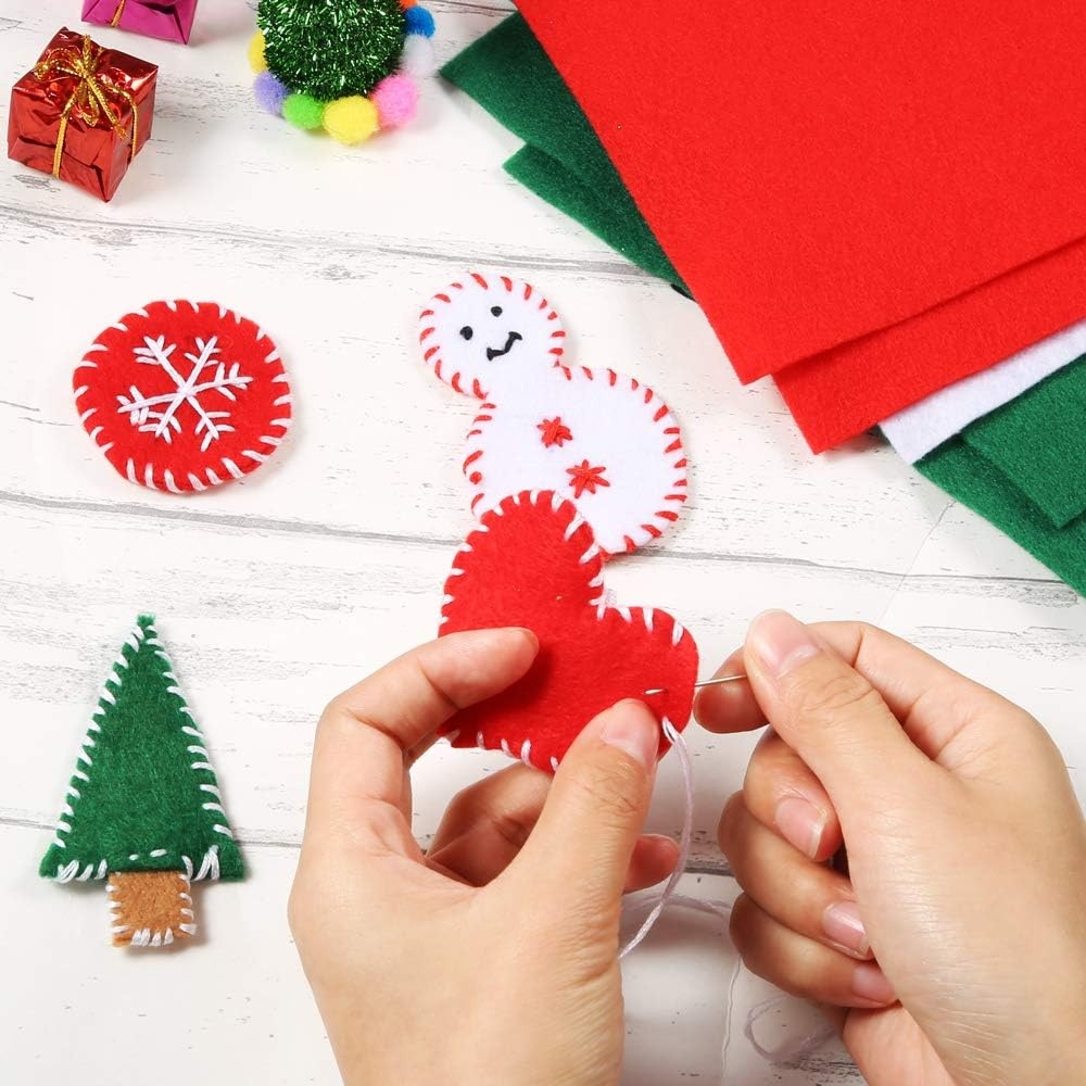 Caydo 12 Pieces A4 Christmas Felt Fabric Sheets, 5 Colors Felt Sheets Craft for DIY Christmas Decorations