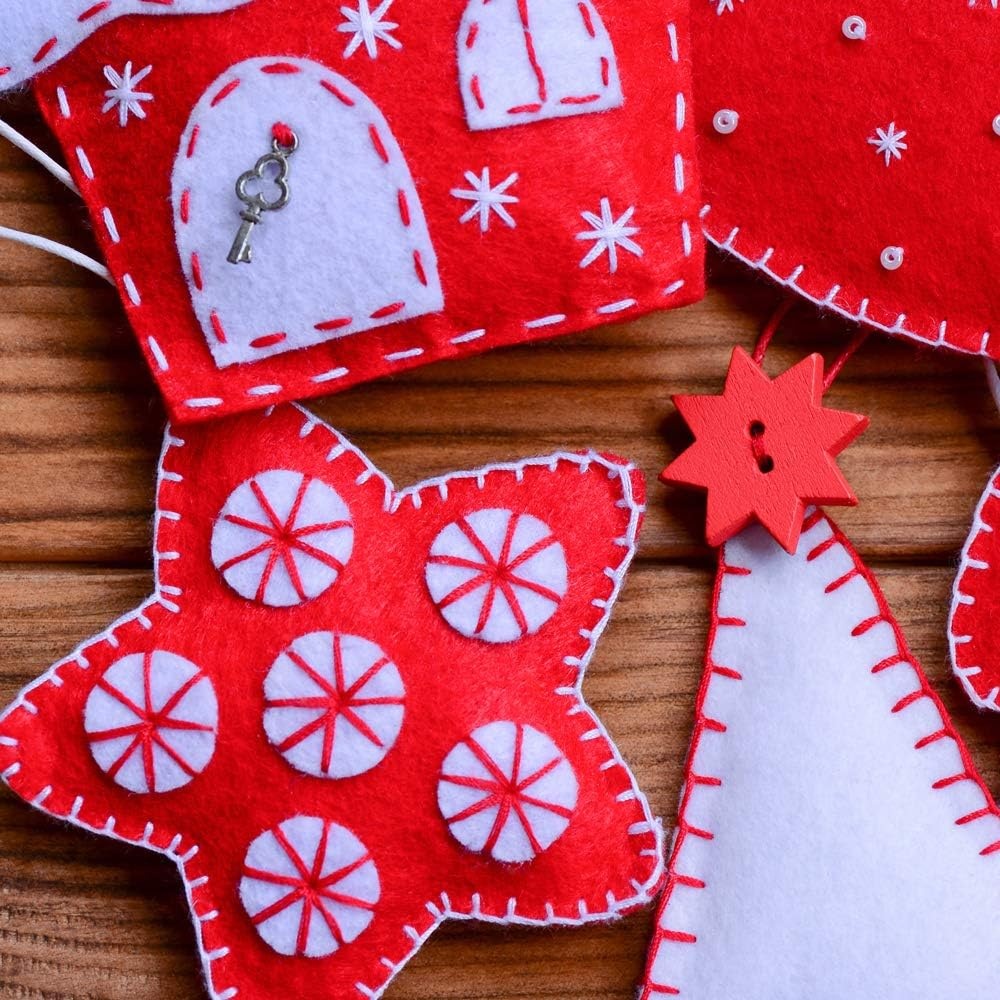 Caydo 12 Pieces A4 Christmas Felt Fabric Sheets, 5 Colors Felt Sheets Craft for DIY Christmas Decorations
