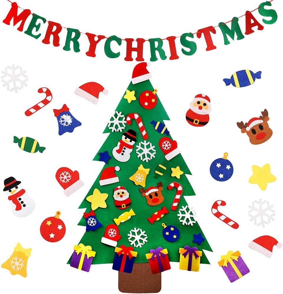 Caydo 12 Pieces A4 Christmas Felt Fabric Sheets, 5 Colors Felt Sheets Craft for DIY Christmas Decorations