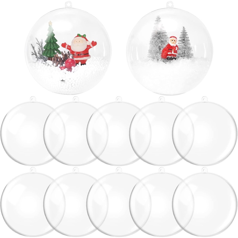 Caydo 10 Set 120mm Plastic Clear Ornament Balls, Large Christmas Tree Balls for Halloween Christmas Craft, Wedding Decoration Hanging Ornaments