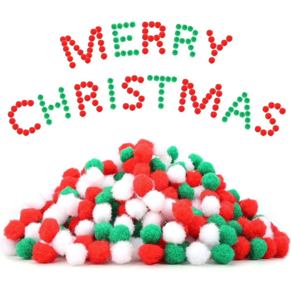 Caydo 600 Pieces Christmas Pom Poms, 1cm Arts and Crafts Pom Poms Balls for Hobby Supplies and DIY Valentine’s Day Decorations (Red, White, Green)
