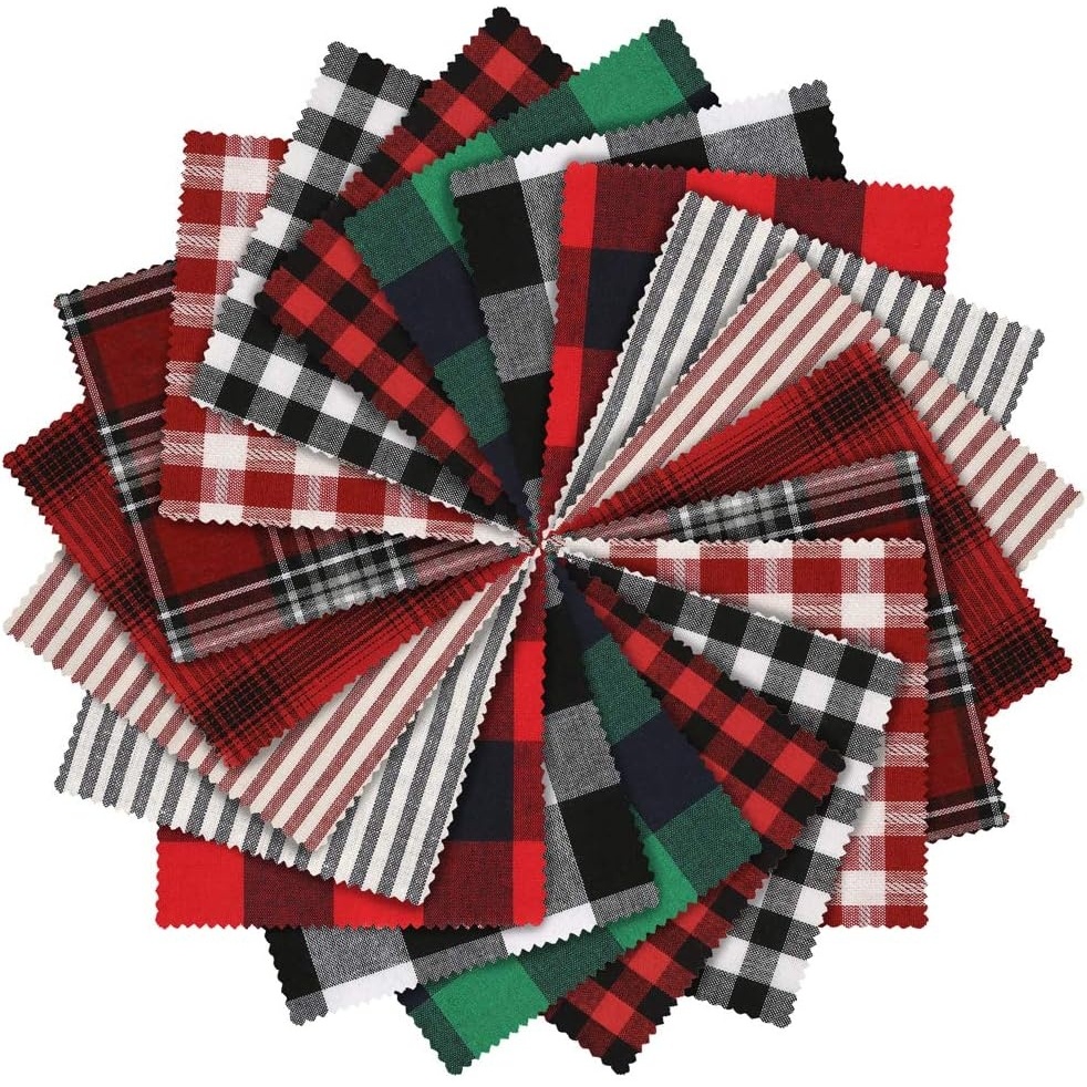 Caydo 20 Pieces Christmas Fabric Squares, 5.9 Inch Christmas Charm Packs 10 Patterns Polyester Cotton Plaid Fabric Squares for Garlands and Home Decoration