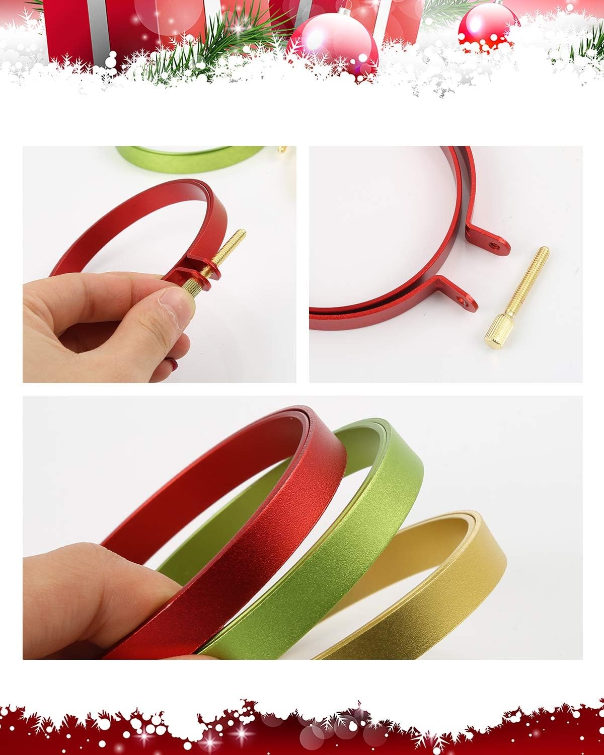 Caydo 6 Pieces 3 Inch Embroidery Hoops Adjustable Circle Cross Stitch Hoop Ring for Christmas Ornaments, Art Craft Handy Sewing(Christmas Color, Aluminum)