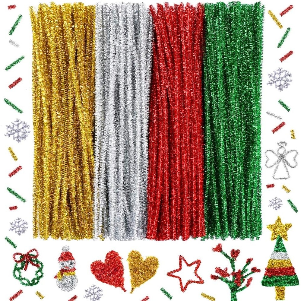Caydo 320 Pieces Halloween Pipe Cleaners 6mm x 12inch, 4 Colors(4 Colors(Christmas))