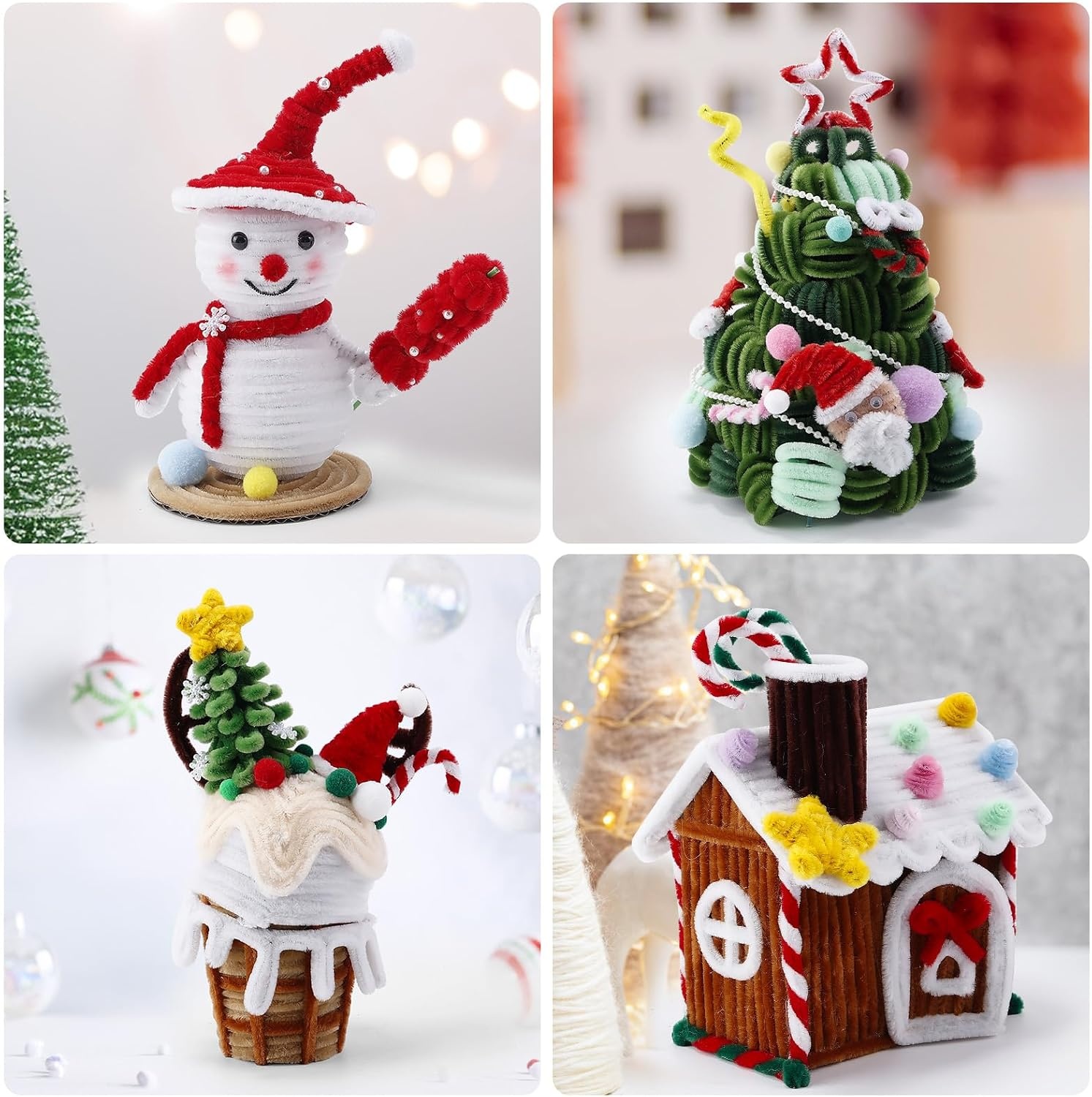 Caydo 320 Pieces Halloween Pipe Cleaners 6mm x 12inch, 4 Colors(4 Colors(Christmas))