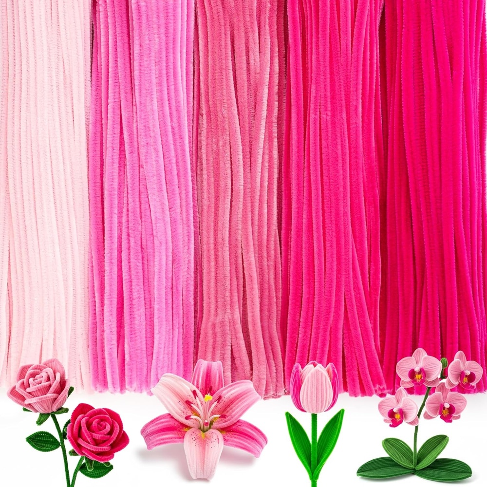 Caydo 500 Pieces Blue Flowers Pipe Cleaners, Craft Chenille Stems Bulk for DIY Art and Craft Projects Creative Gift and Home Decorations(Gradient Pink)