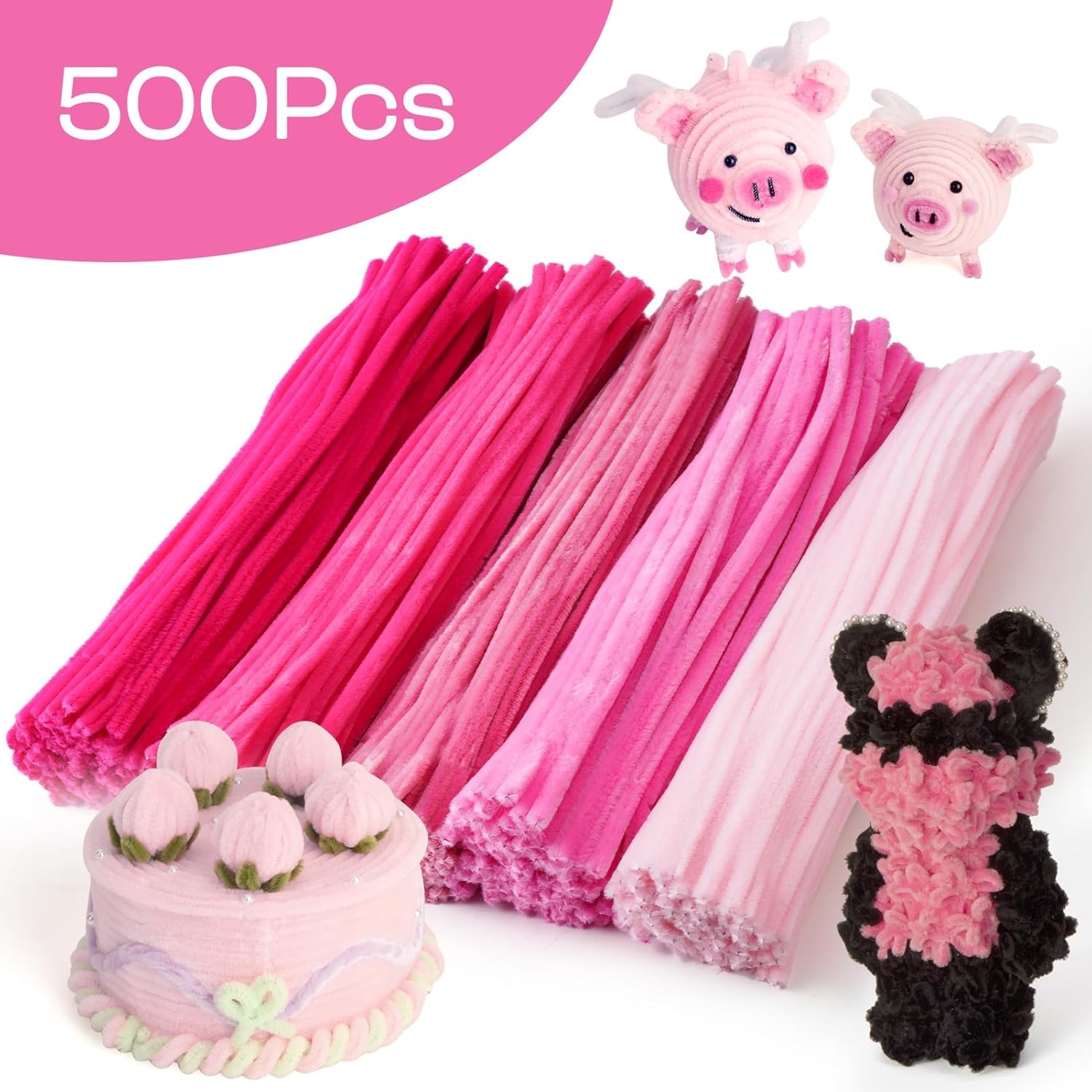 Caydo 500 Pieces Blue Flowers Pipe Cleaners, Craft Chenille Stems Bulk for DIY Art and Craft Projects Creative Gift and Home Decorations(Gradient Pink)
