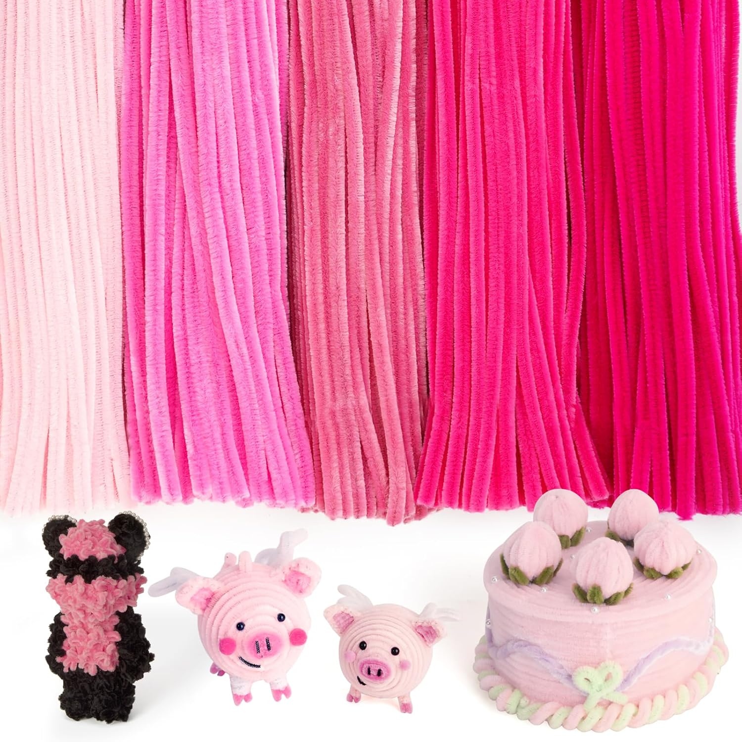Caydo 500 Pieces Blue Flowers Pipe Cleaners, Craft Chenille Stems Bulk for DIY Art and Craft Projects Creative Gift and Home Decorations(Gradient Pink)