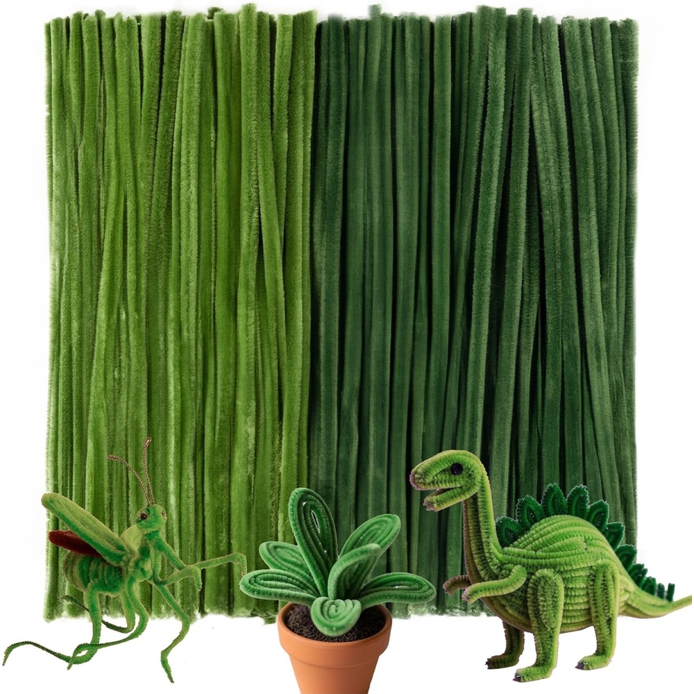 Caydo 200 Pieces Orange Pipe Cleaners for Flowers Making, Craft Chenille Stems for Kids Creative DIY Art Crafts and Home Decorations (12 Inch x 6 mm)(Dark Green & Moss Green)