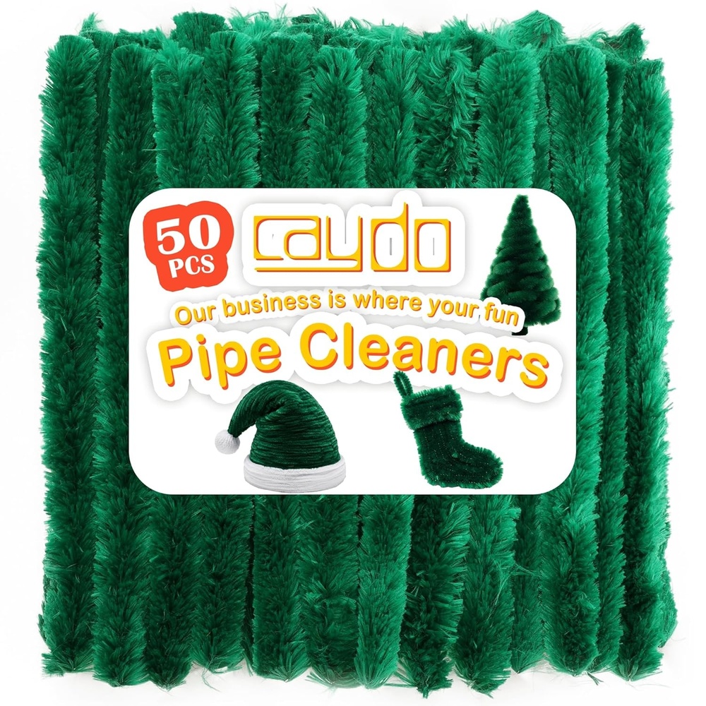 Caydo 50PCS Extra Thick Pipe Cleaners with 100pcs Eyes, Jumbo Black Chenille Stems for Kids Craft DIY Projects Creative Home Decoration(30 mm x 12 Inch)(Green)