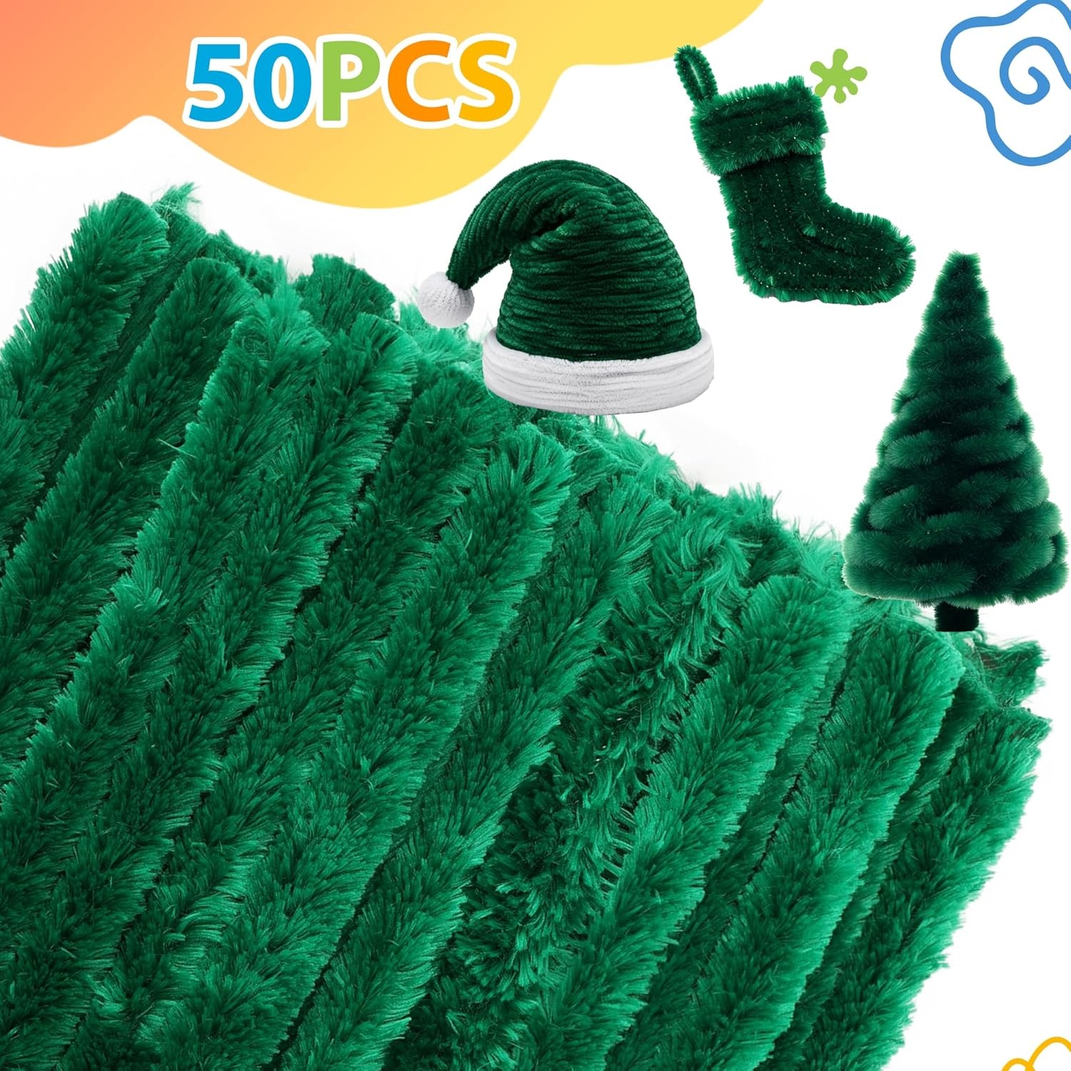 Caydo 50PCS Extra Thick Pipe Cleaners with 100pcs Eyes, Jumbo Black Chenille Stems for Kids Craft DIY Projects Creative Home Decoration(30 mm x 12 Inch)(Green)