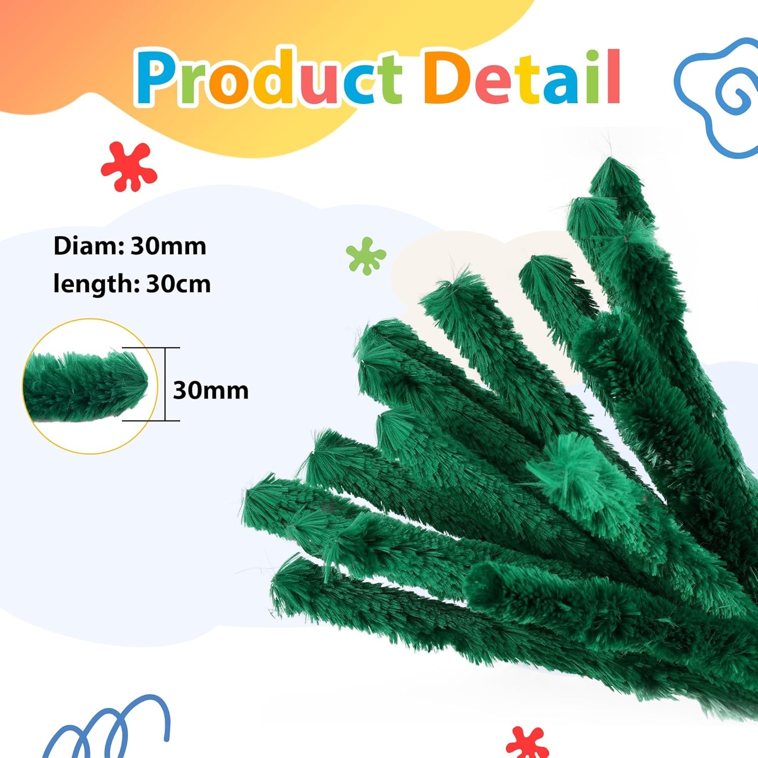 Caydo 50PCS Extra Thick Pipe Cleaners with 100pcs Eyes, Jumbo Black Chenille Stems for Kids Craft DIY Projects Creative Home Decoration(30 mm x 12 Inch)(Green)