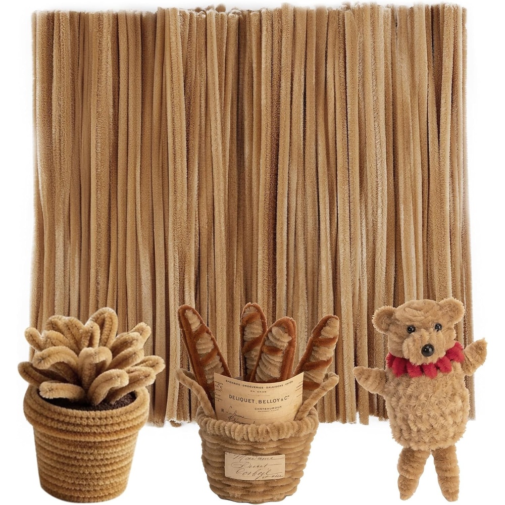 Caydo 200 Pieces Halloween Pipe Cleaners with 100PCS Wiggle Eyes, 8 Colors(Light Brown)